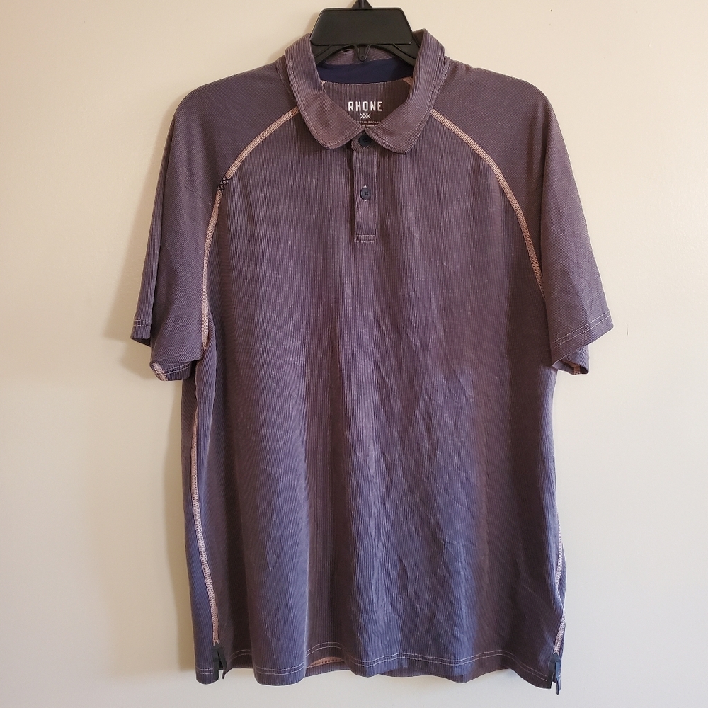 Rhone Men's Delta Pique Golf Shirt Navy & Beige Hues Size Large EUC